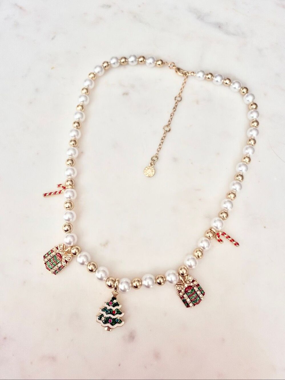 BaubleBar Christmas Pearl Charm Necklace Tree Gifts Candy Canes